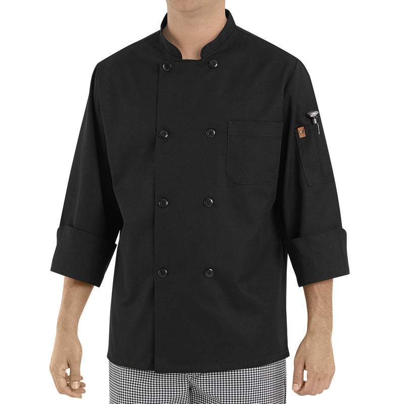 Chef Designs معطف الطهاة للرجال بتصميمات الشيف مع 8 أزرار لؤلؤية، أسود، كبير جداً أمريكي - Image 1